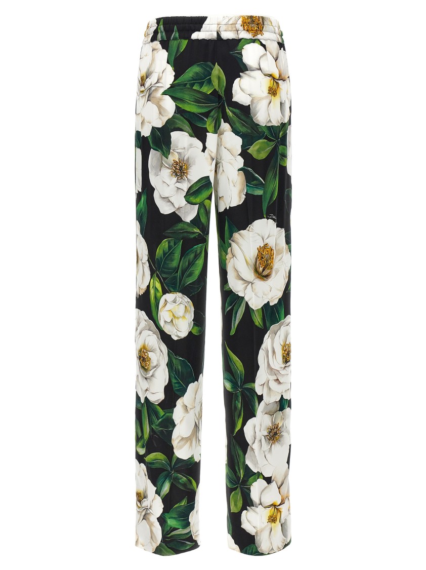 Dolce & Gabbana High-waisted Floral-print Stretch Silk Charmeuse Pants In Green