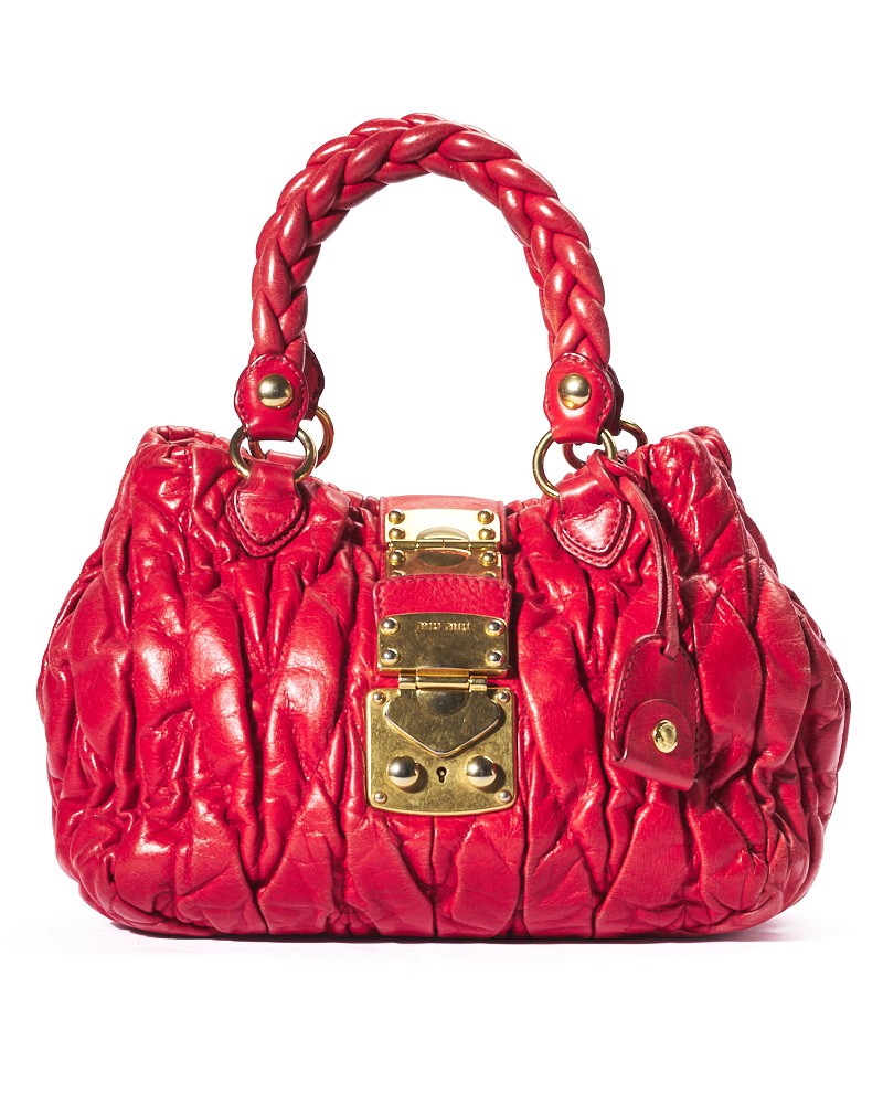 Miu Miu Small Square Shopper In Red Grained Leather In Red