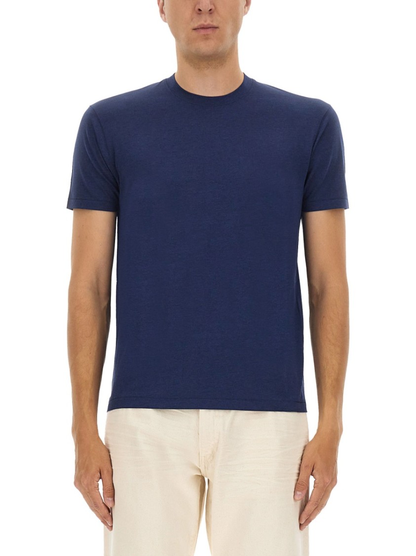 Tom Ford Regular Fit Blue T-shirt With Crew Necklinen In Blue