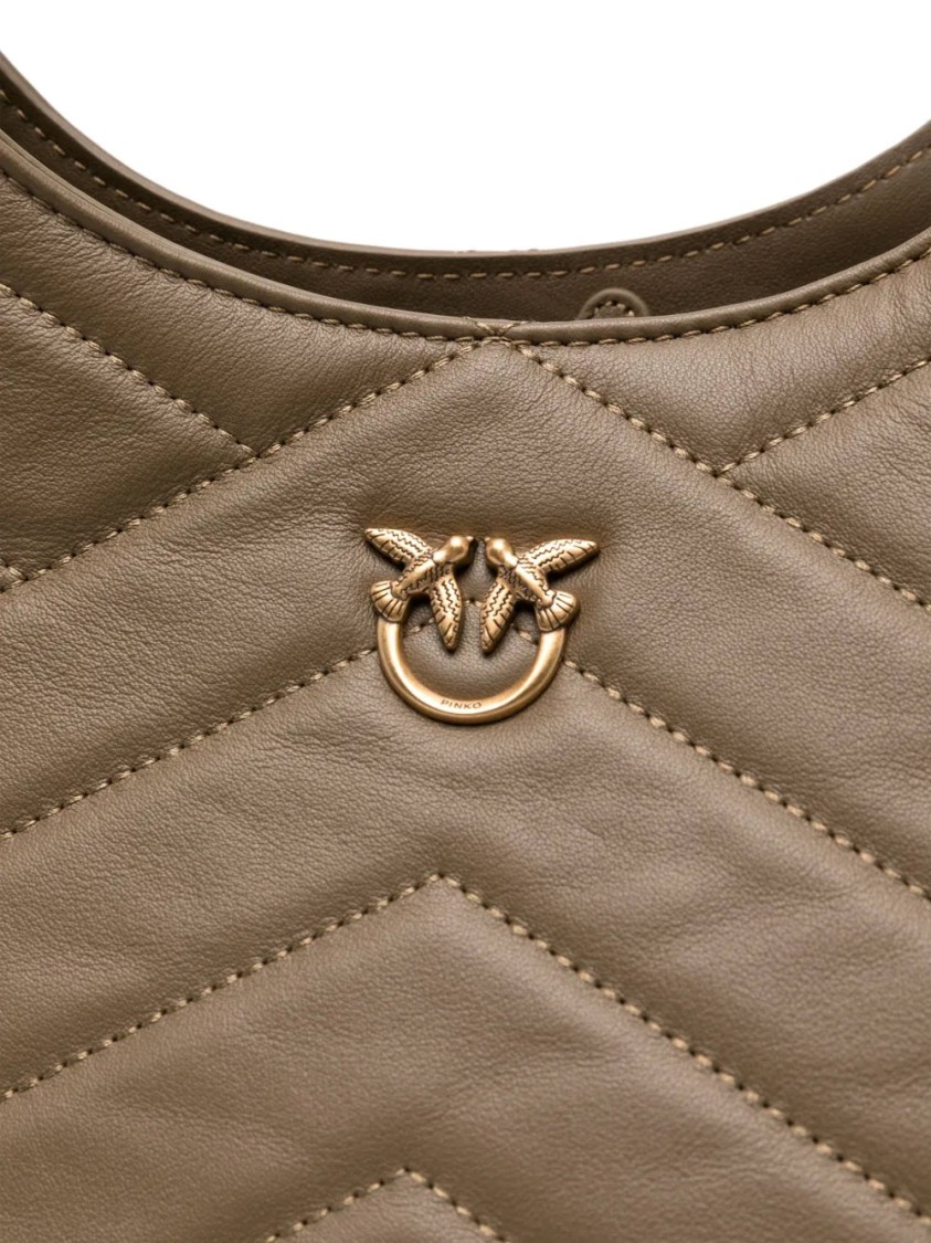 Pinko Quilted Chevron Tote Bag With Decorative Emblem In Brown