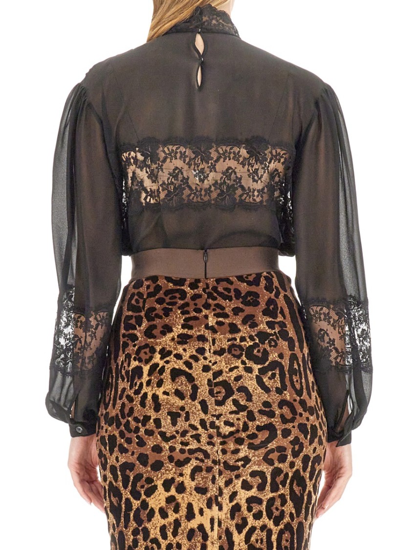 Dolce & Gabbana Georgette Silk Top With Lace Details In Black