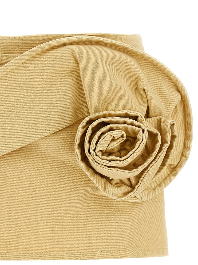 Magda Butrym Cotton Denim Miniskirt With 3d Floral Detail In Yellow