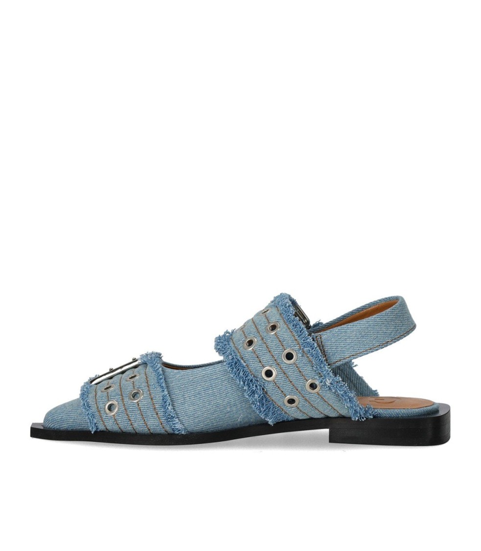 Ganni Faded Denim Slingback Ballet Flat Shoe