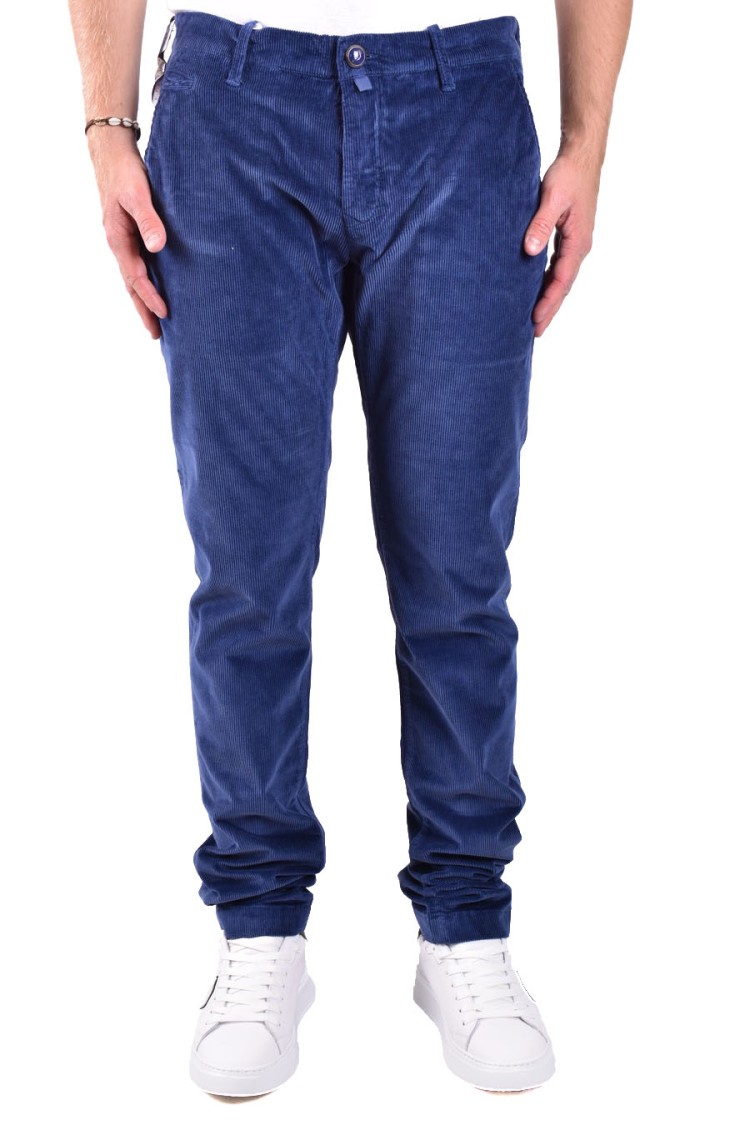 Jacob Cohen Tailored Dark Blue Trousers With Subtle Corduroy Texture In Blue