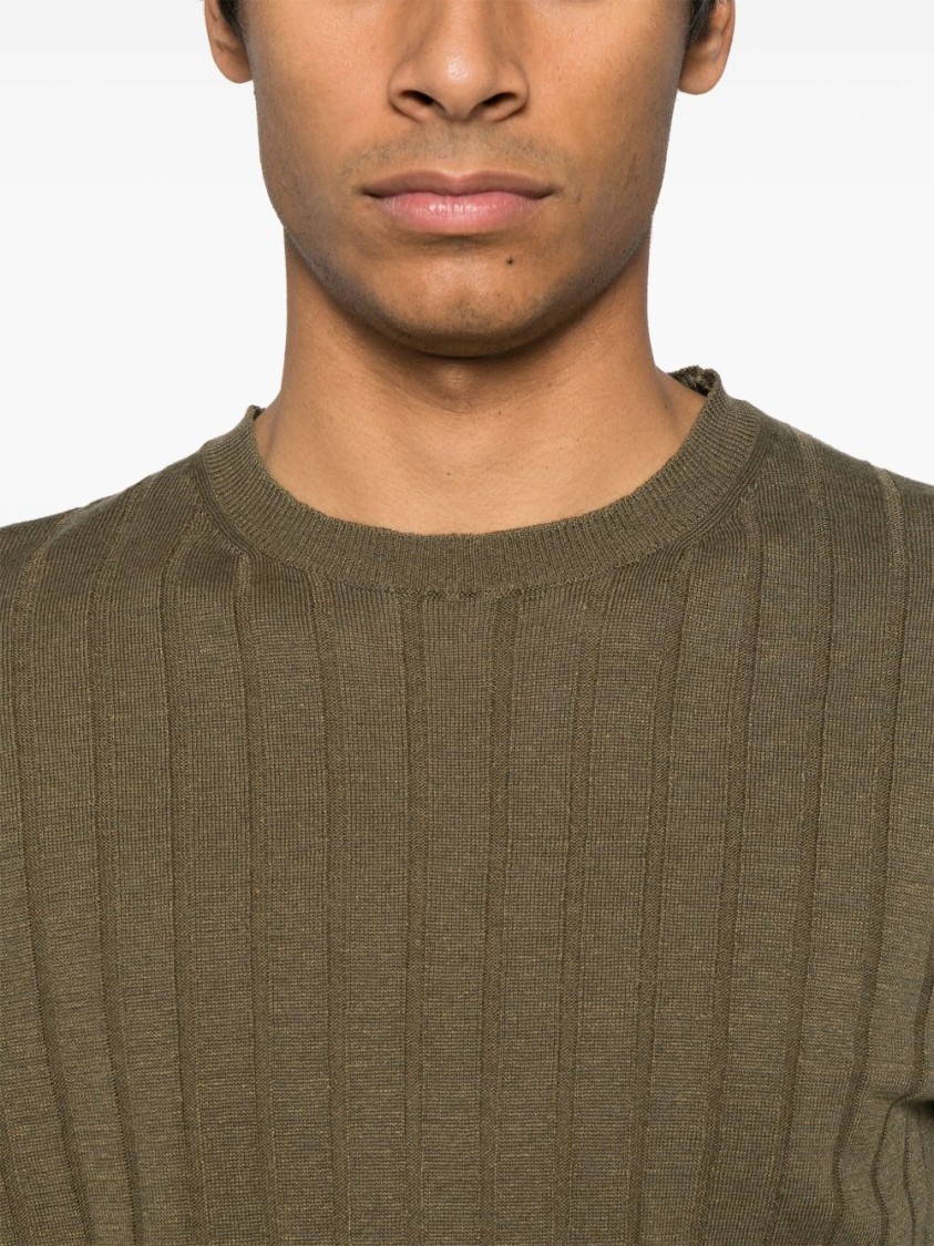 Boglioli Crewneck Green Flat-ribbed Linen In Green