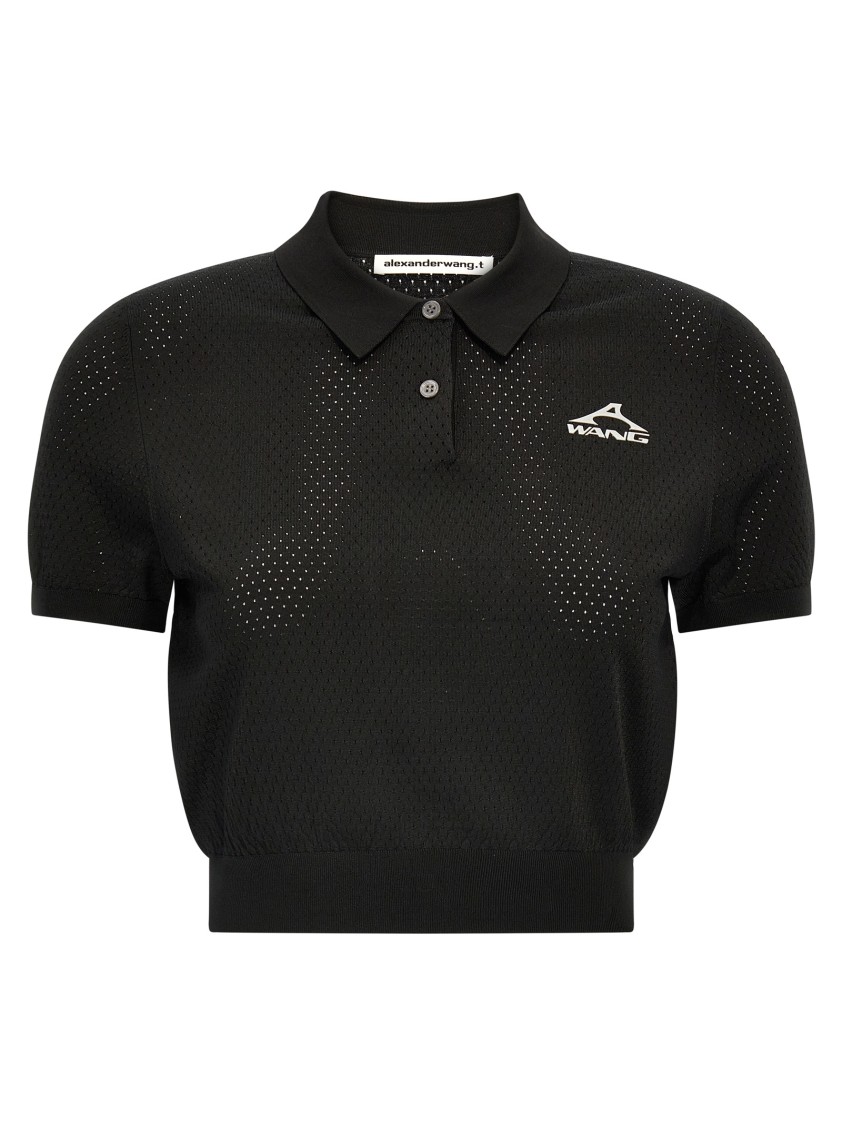 Alexander Wang T T By Alexander Wang Openwork Mesh Polo Shirt With 3d Logo