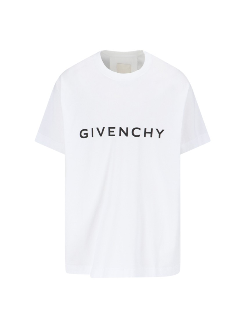 Givenchy White Crewneck T-shirt With Logo Print In Cotton Man