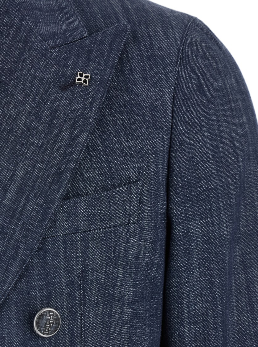 Shop Tagliatore Montecarlo Double Breasted Jacket In Denim In Blue