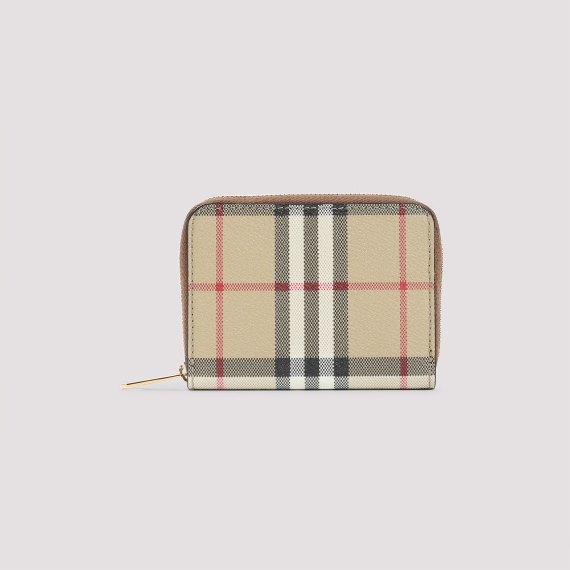Burberry Structured Check Pattern Wallet With Zip Closure In Neutral