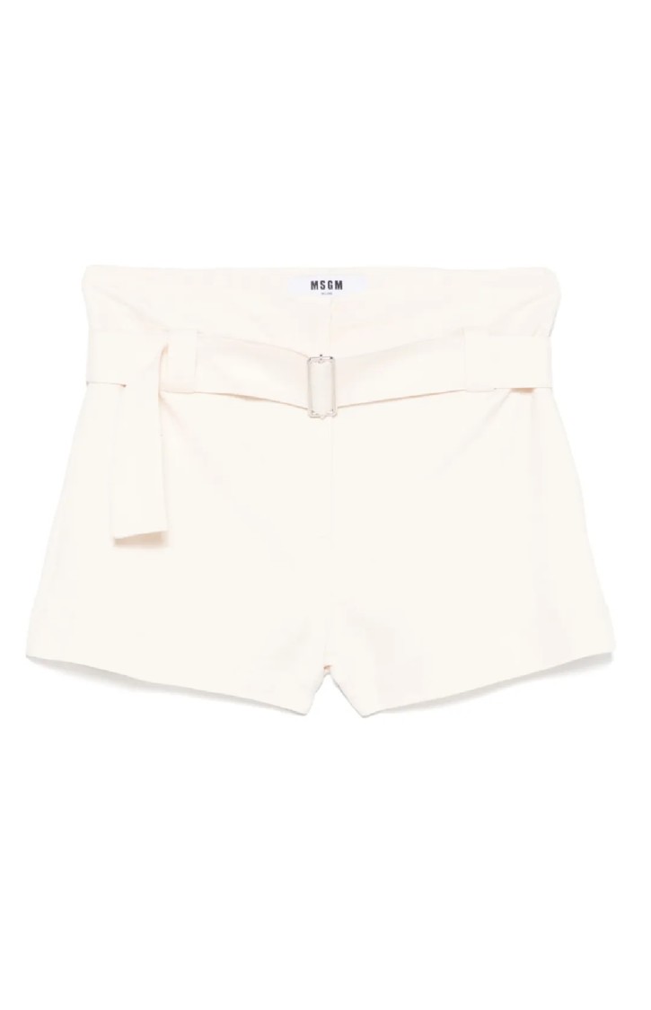 Shop Msgm Tailored Off-white Bermuda Shorts With Belted Waist In Neutrals
