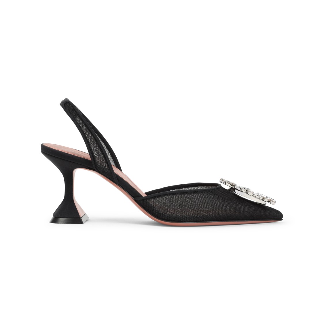 Amina Muaddi Pointed Toe Embellished Heel Sandals In Black