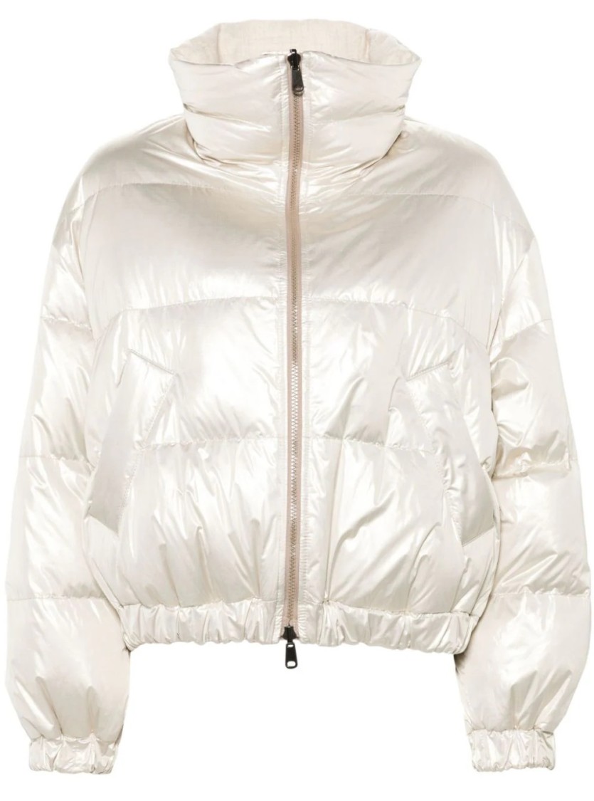Brunello Cucinelli Reversible Down Jacket With High Collar In White