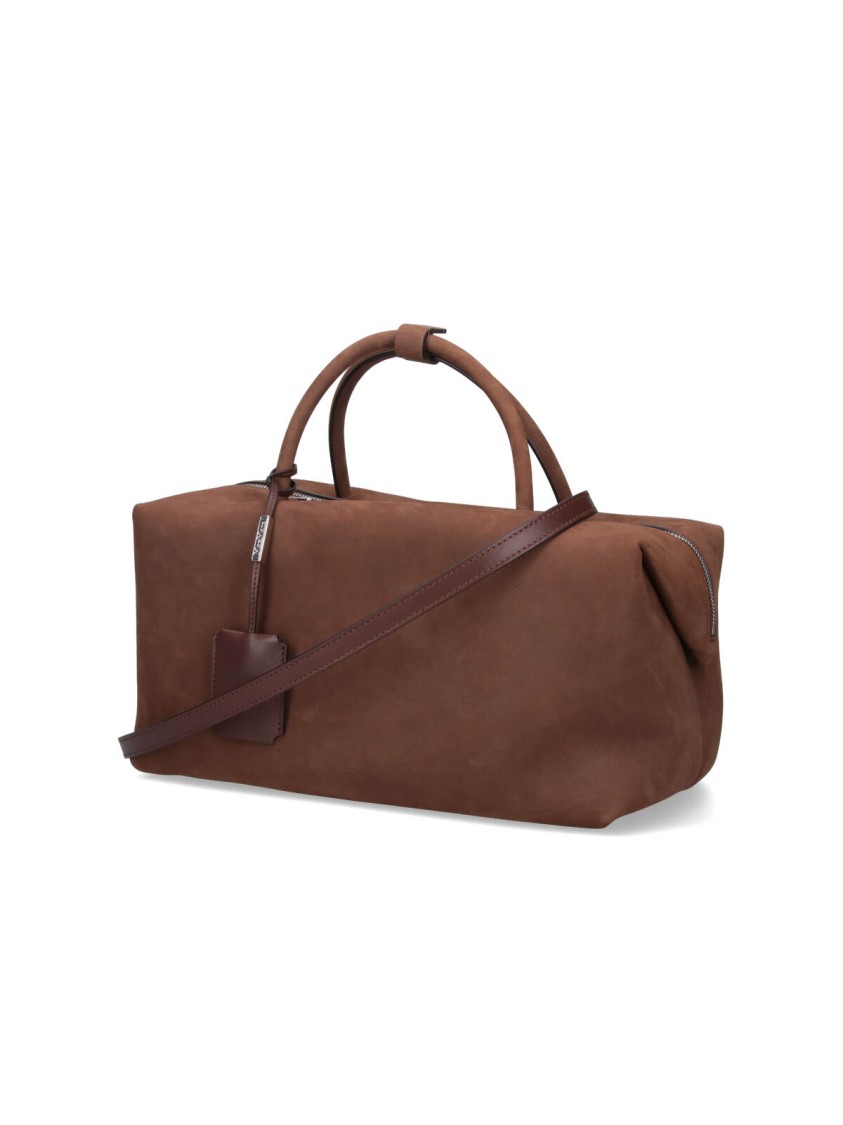 Max Mara Medium Suede Holdall Bag With Removable Charm And Shoulder Strap In Brown