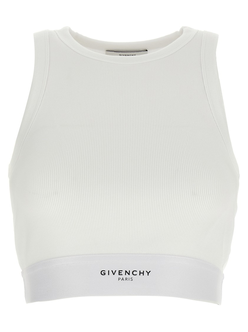 Givenchy White Ribbed Stretch Cotton Cropped Tank Top In White