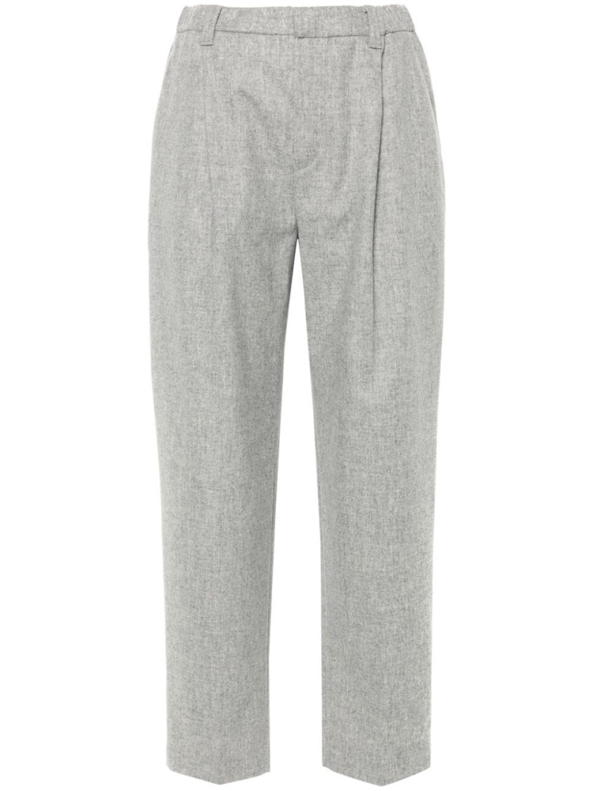 Brunello Cucinelli High-waisted Tailored Trousers With Pleated Front In Gray