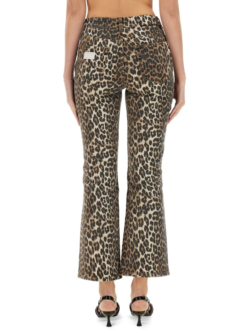Ganni Womens Izey Leopard-print Mid-rise Straight-leg Organic-cotton Blend Stretch-denim Jeans In Brown