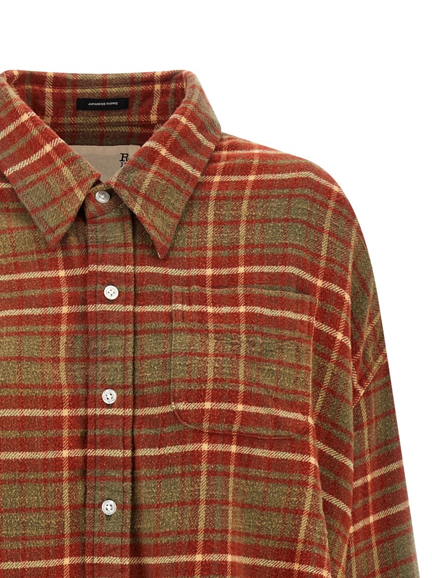 R13 Cropped Check Print Cotton Shirt With Fringed Asymmetric Hem In Brown