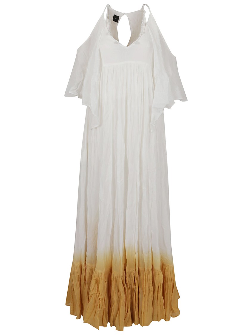 Shop Pinko Halter Neck Maxi Dress With Flutter Sleeves In White