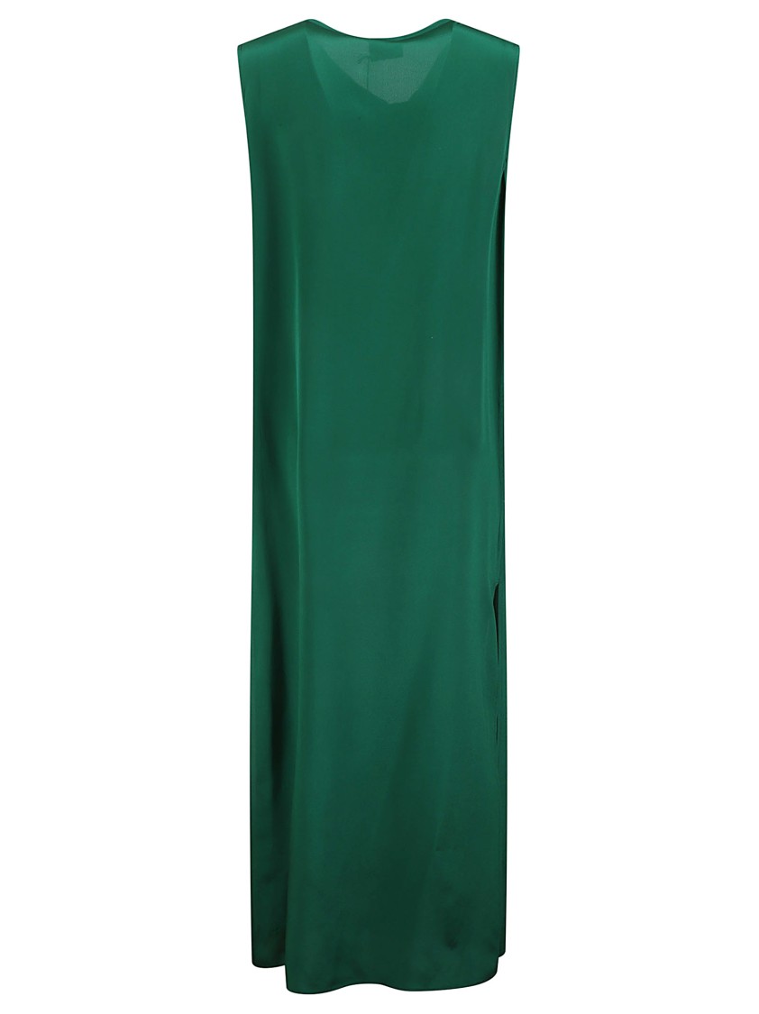 P.a.r.o.s.h . Sleeveless Green Silk Dress With Draped Neckline In Green