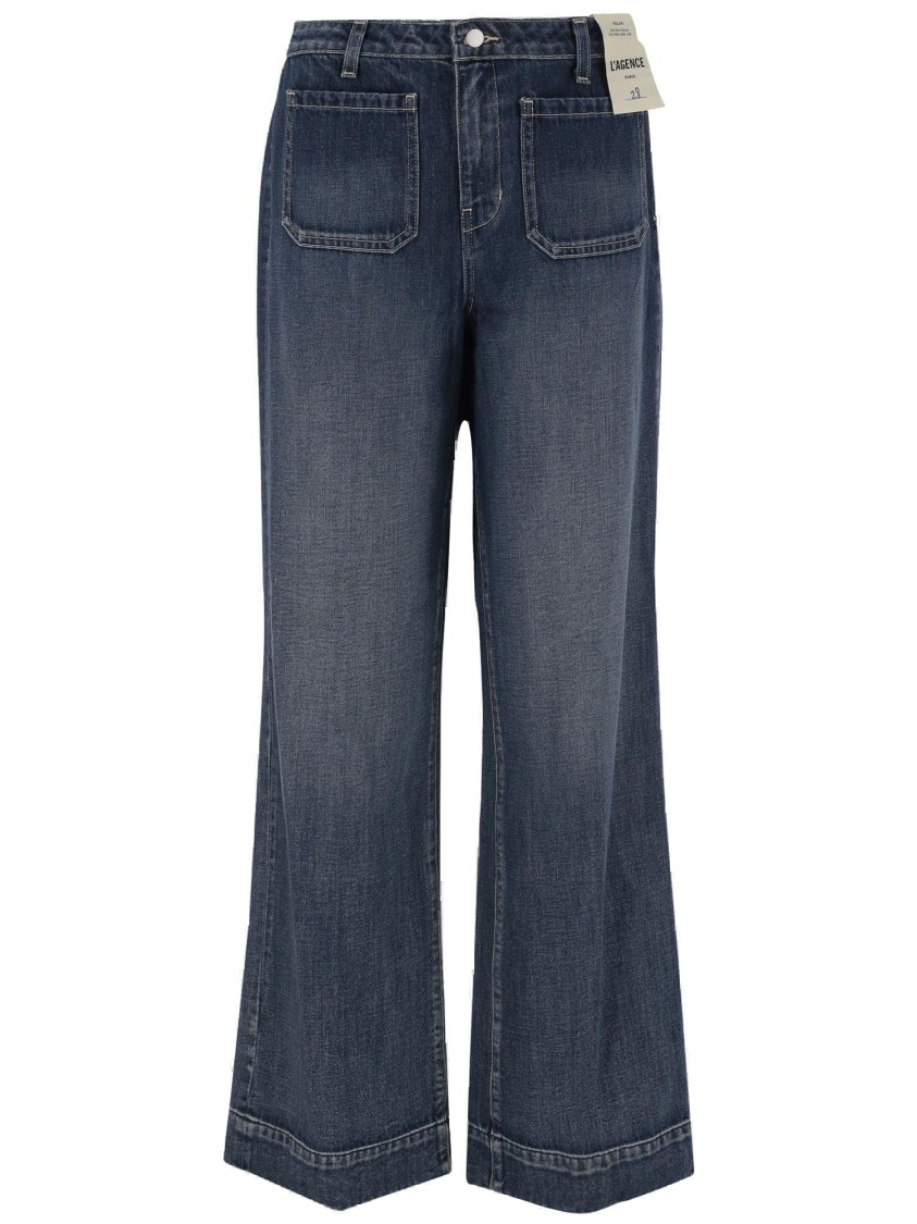 L Agence L'agence Relaxed-fit Dark Grey Cotton Jeans With Washed Effect