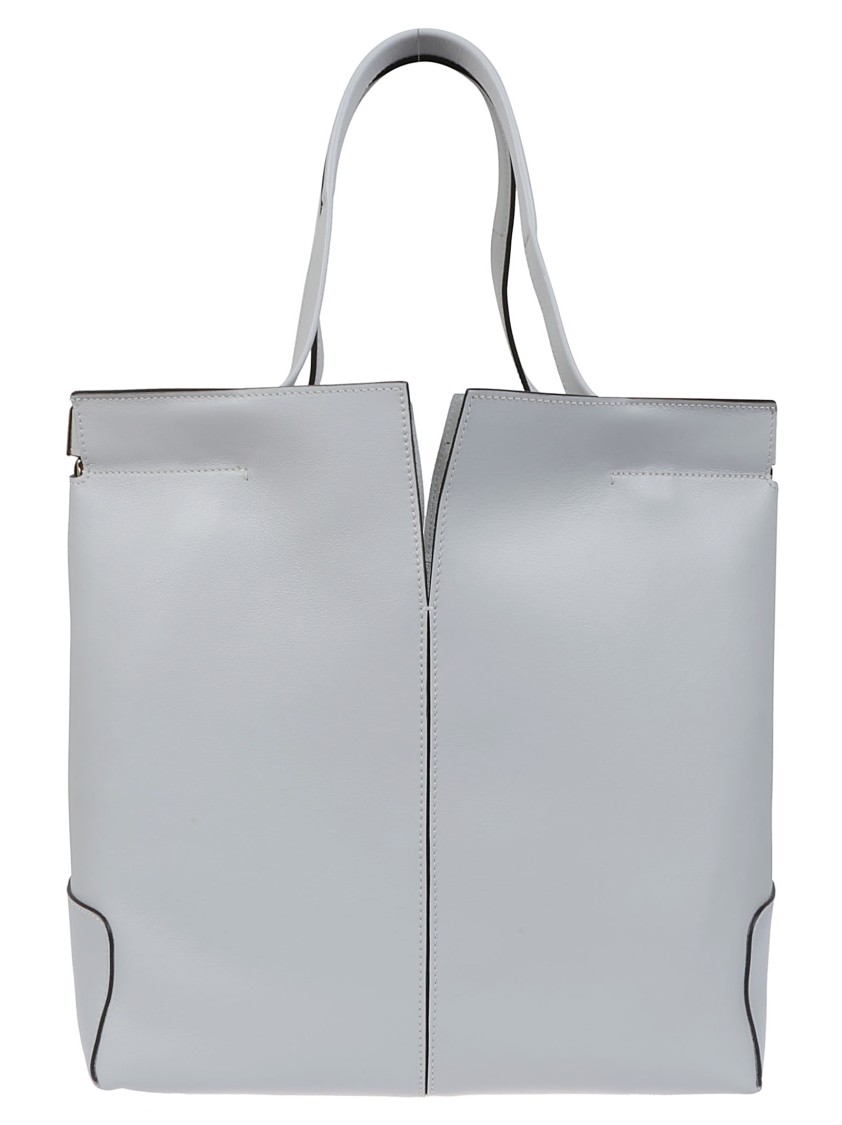 Tod's Minimalist Grey Leather Tote Bag With Structured Silhouette In White