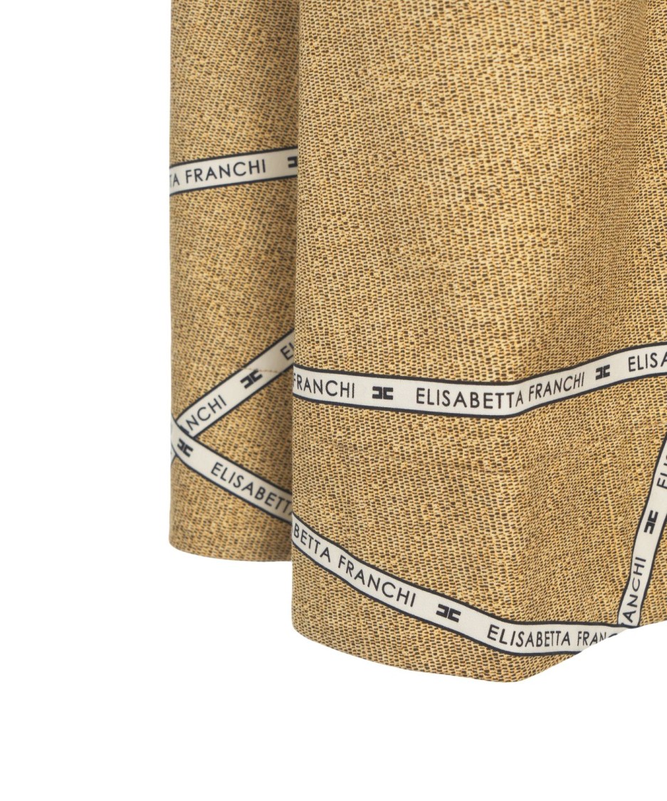 Elisabetta Franchi Pleated Midi Skirt With Wide Belted Waist In Neutrals