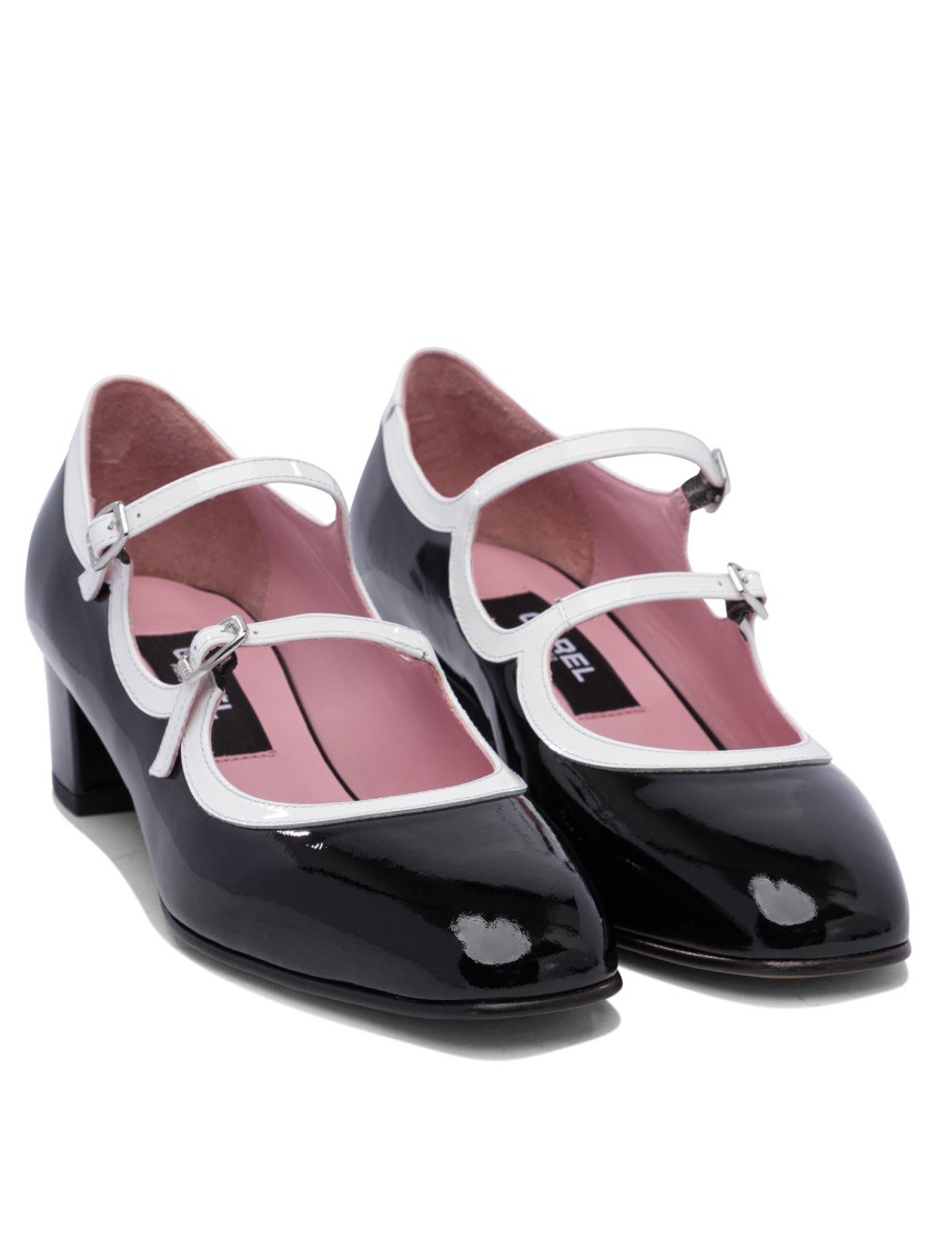 Carel Paris Block Heel Shoes With Glossy Finish In Black