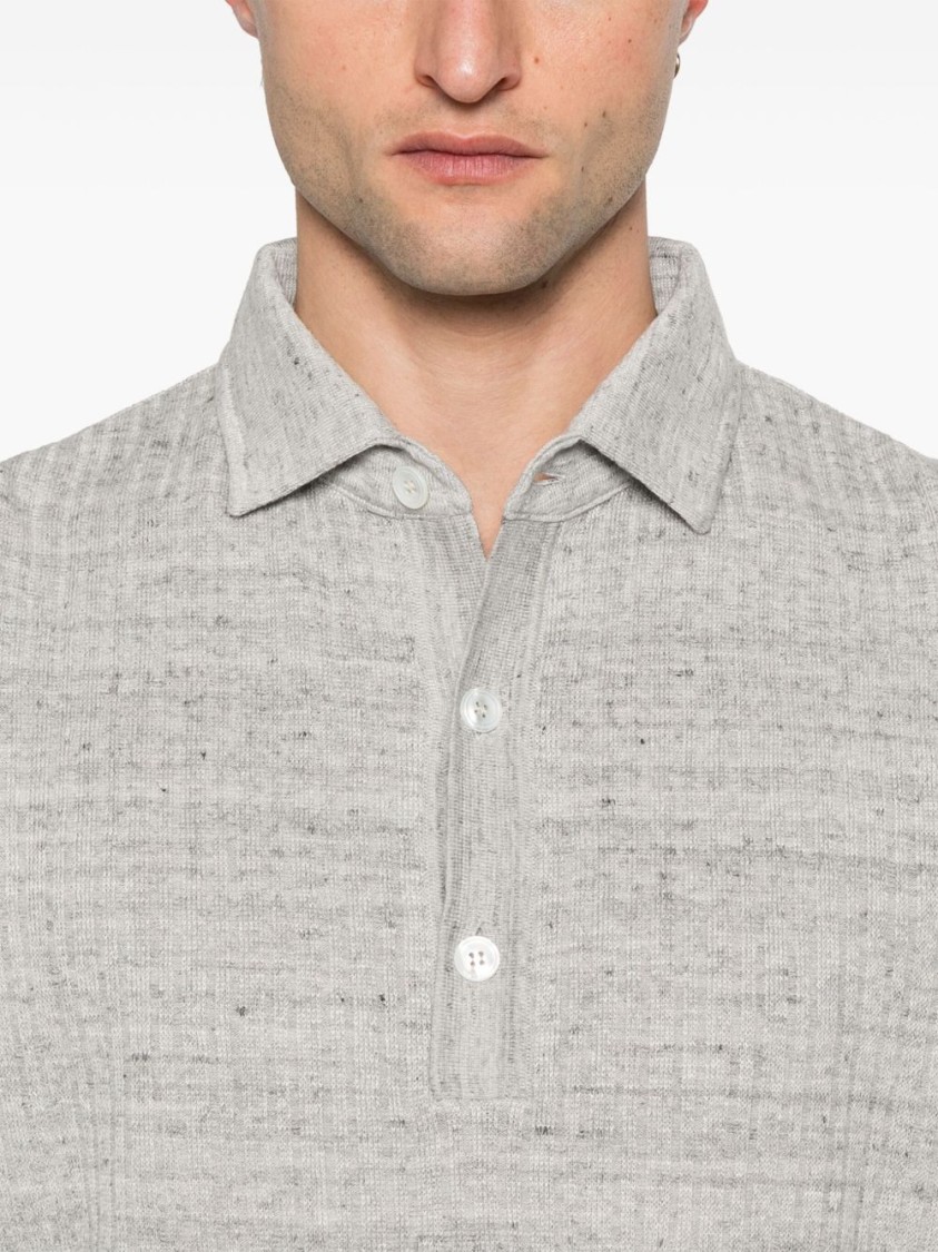 Lardini Textured Beige Polo T-shirt With Buttoned Placket In Grey