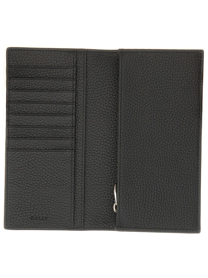 BALLY BALLY TEXTURED BLACK LEATHER WALLET WITH CONTRASTING STRIPE