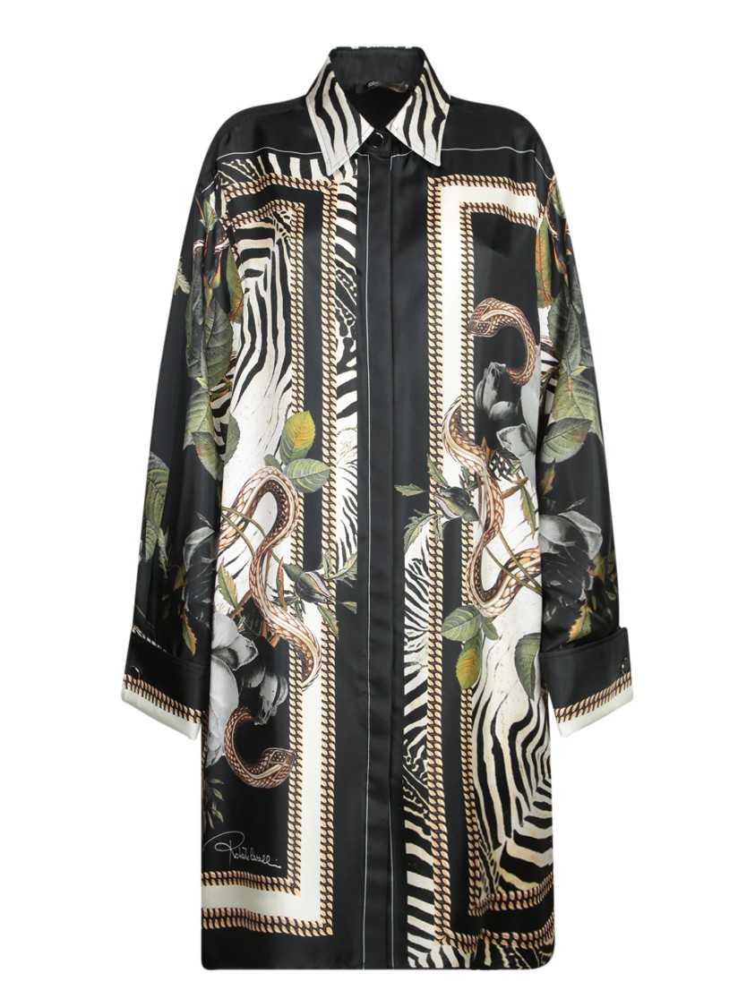 Shop Roberto Cavalli Silk Shirt With Animal And Botanical Prints In Black