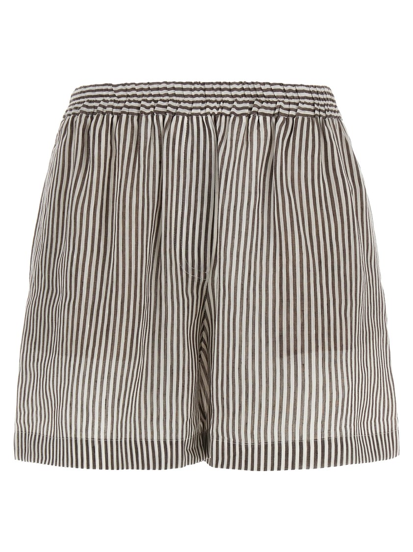 Brunello Cucinelli Striped Linen Bermuda Shorts In Multi