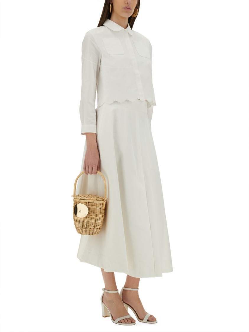 Shop Patou Cotton Gabardine Long Flared Skirt In White