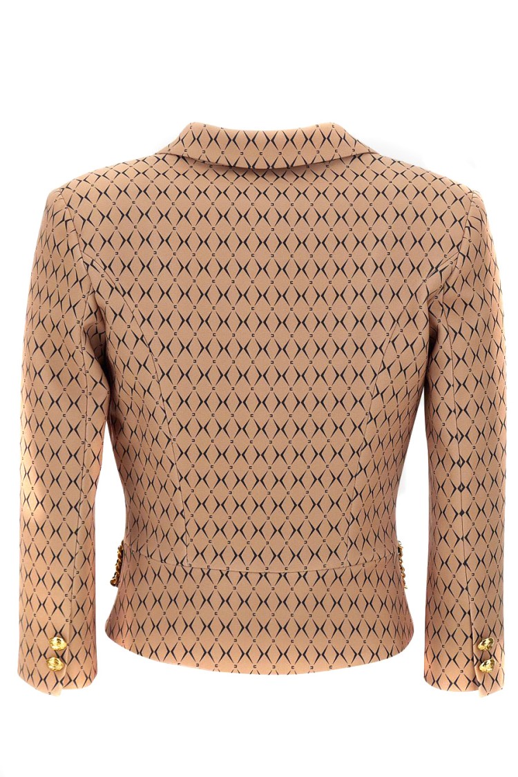 ELISABETTA FRANCHI ELISABETTA FRANCHI CAMEL DIAMOND PATTERN BLAZER WITH CROPPED SILHOUETTE
