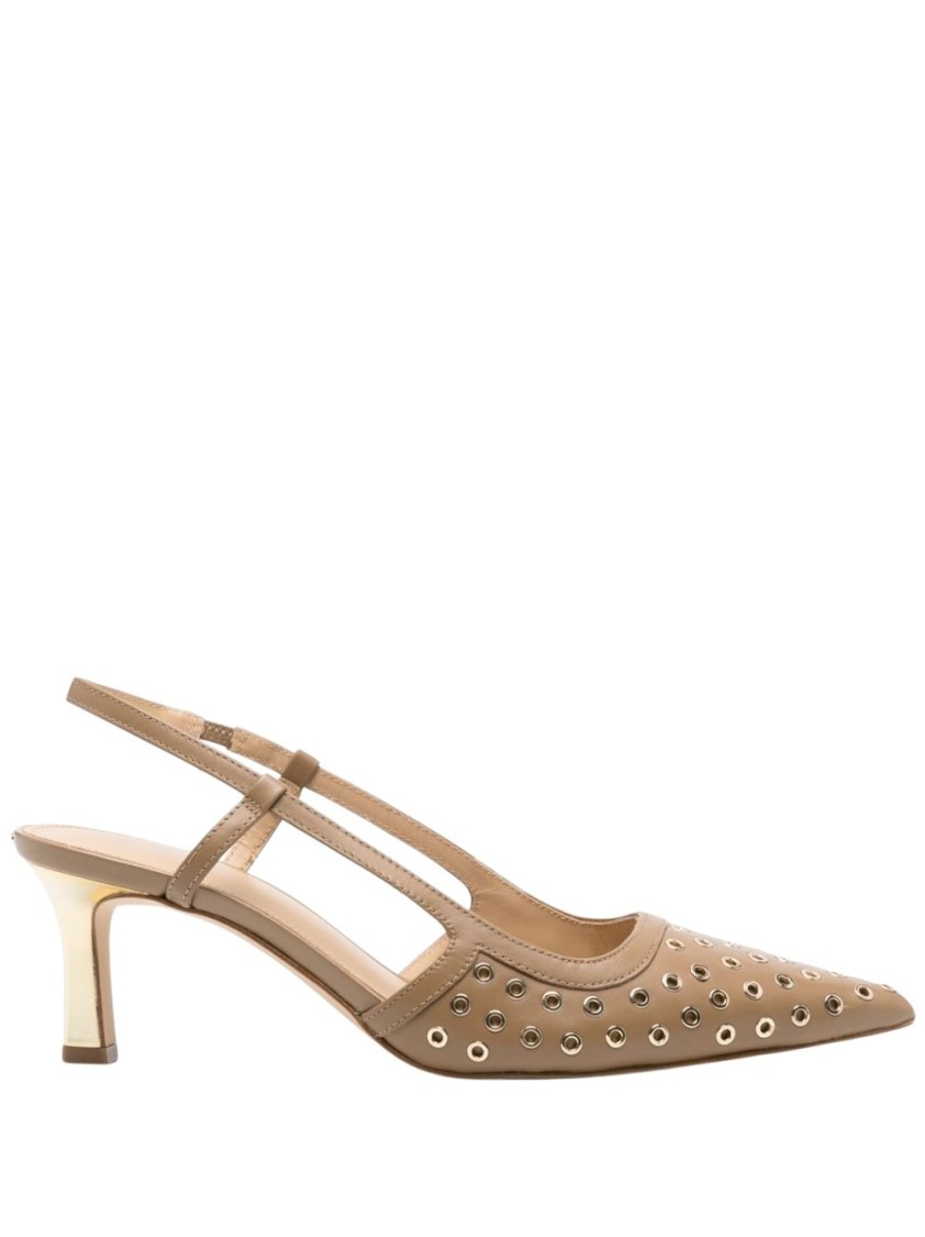 Michael Kors Beige Pointed Toe Slingback Shoes In Brown