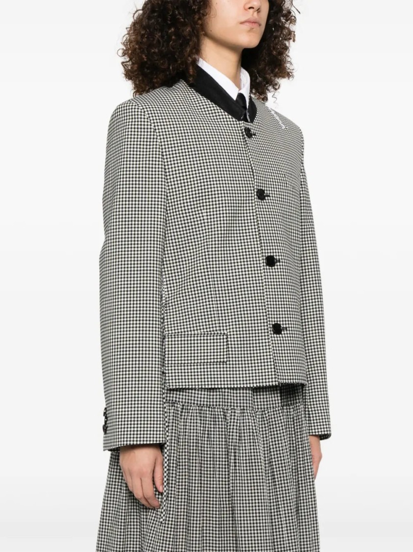Marni Checked Straight Fit Cropped Wool Jacket In Black