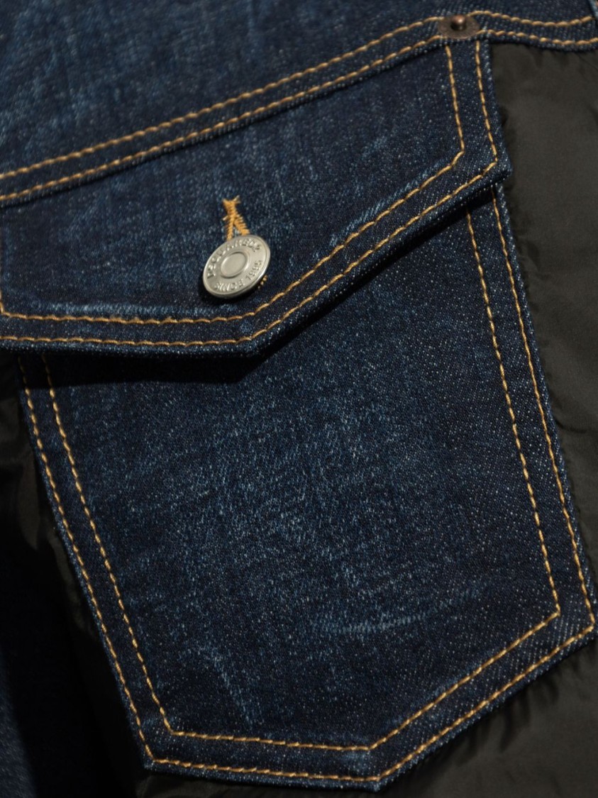 DSQUARED2 DSQUARED2 SLEEVELESS DENIM JACKET WITH CONTRASTING FABRIC AND CHEST POCKETS