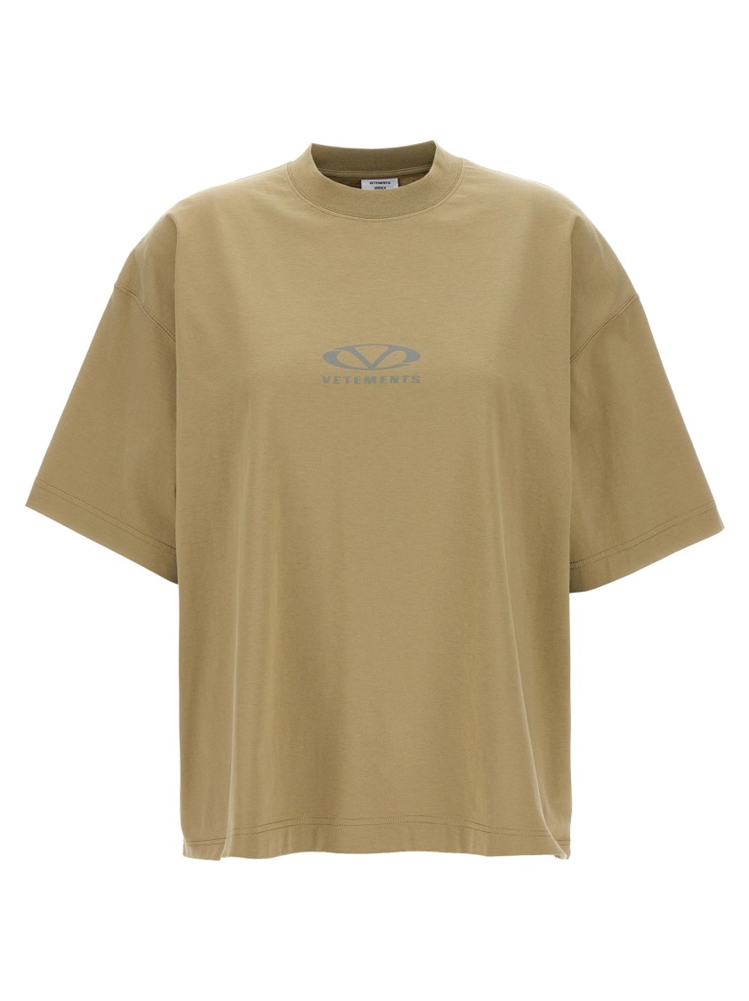 Vetements Taupe Oval Logo T-shirt In Brown