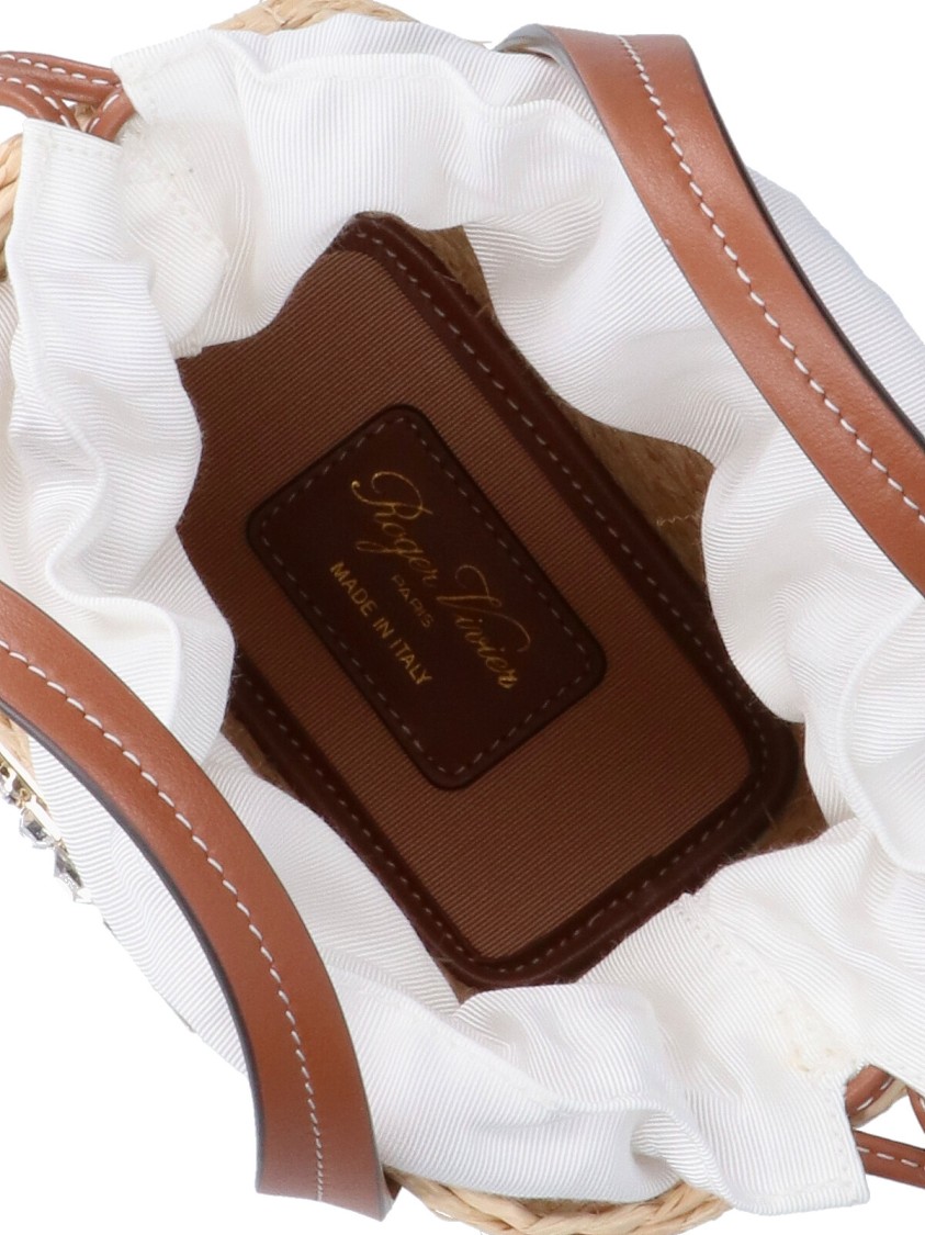 Roger Vivier Mini Shoulder Bag With Raffia Body In Neutral