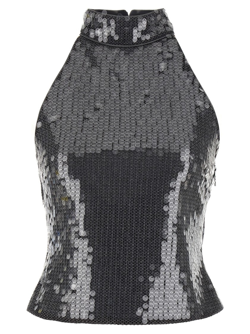 Rotate Birger Christensen Rotate Halter Neck Top With Sequin Embellishments In Black