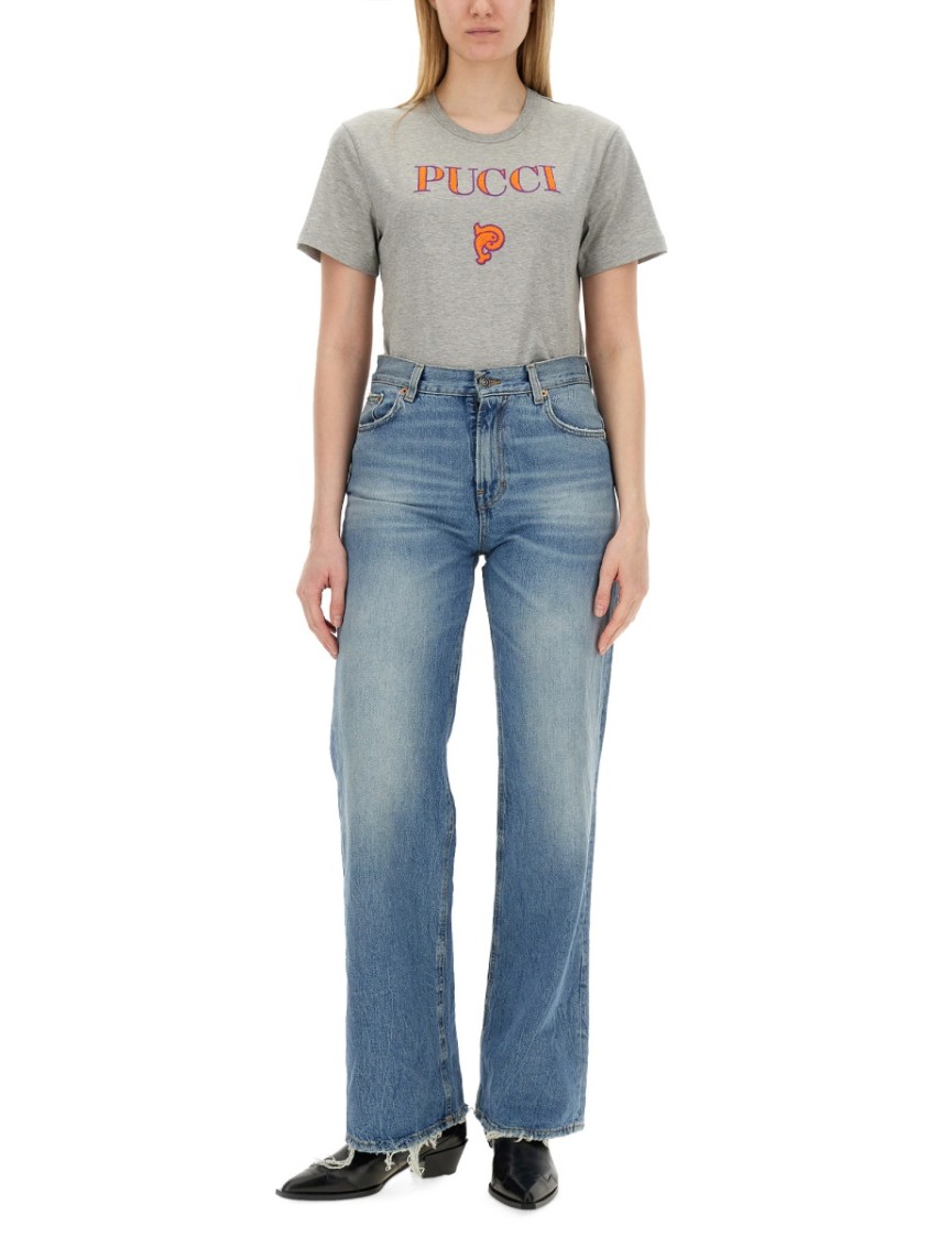Pucci Grey Logo T-shirt With Classic Crew Neckline In Grey