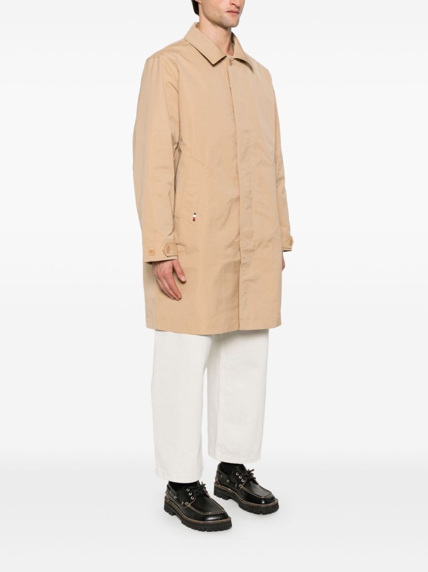 Tommy Hilfiger Long Length Raincoat With Two Side Pockets In Neutrals