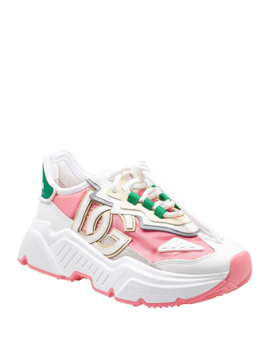 Dolce & Gabbana Daymaster Sneakers In Nylon And Leather Color White And Pink