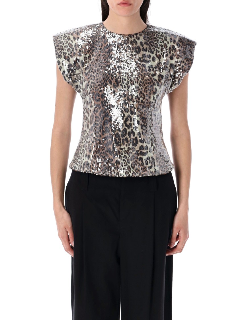 Ganni Leopard Blouse With Sequins