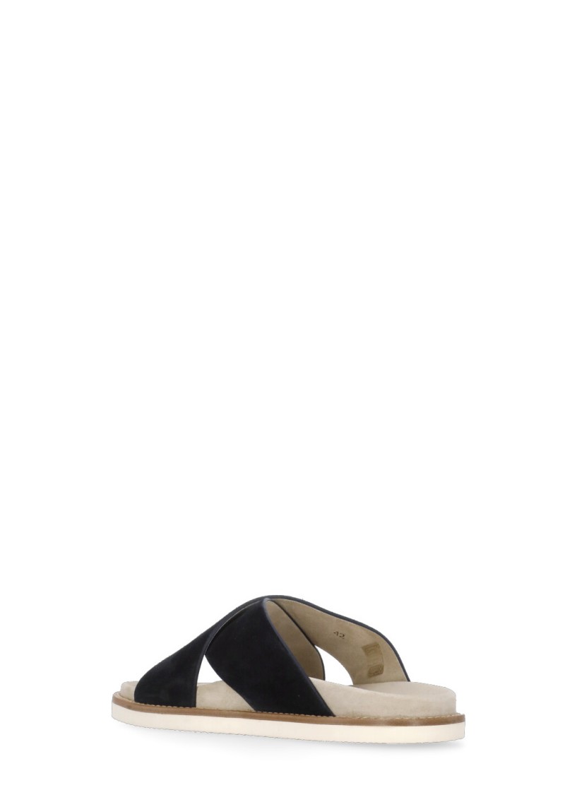 Brunello Cucinelli Black Suede Leather Slippers With Cross-strap Silhouette In Black