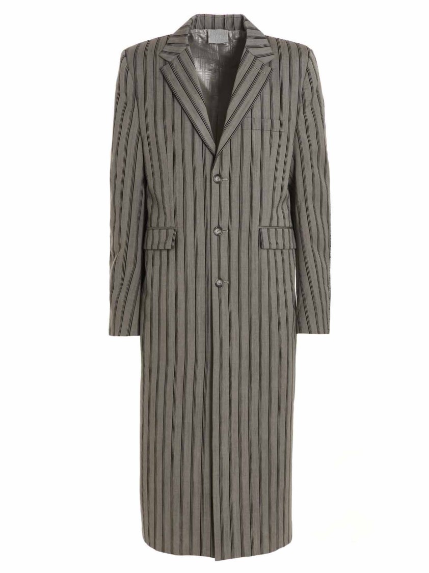 Vtmnts Striped Long Coat Chest Pocket In Gray