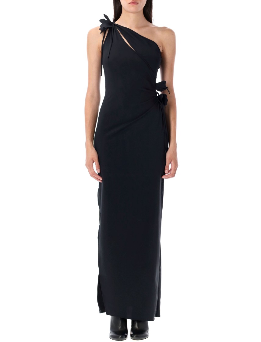Coperni Asymmetric Flower Gown In Black