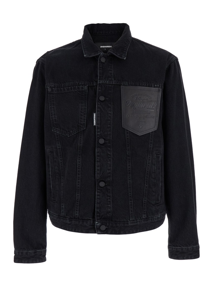 Dsquared2 Black Jacket With Classic Collar And Embossed Logo On The Front In Denim Man