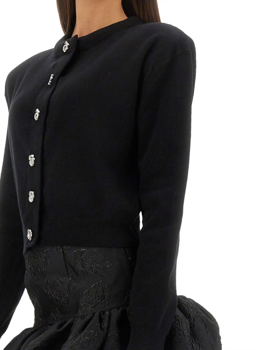 Shop Rotate Birger Christensen Fitted Button-down Knitted Cardigan In Black