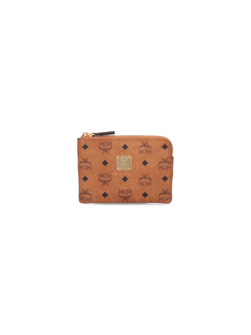 Mcm Textured Brown Leather Zip Wallet In Brown
