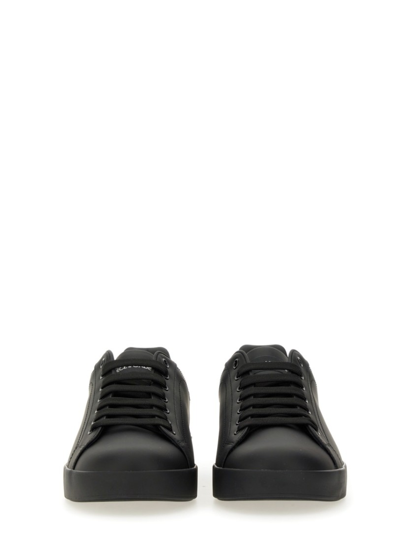 Dolce & Gabbana 'portofino' Black Low Top Sneakers With Logo Lettering Detail In Black